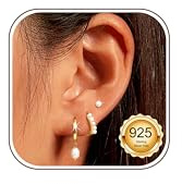 LOLIAS 3 Paar 14K Ohrringe Gold Set für Damen Kleine Creolen Silber 925 Stapelbar Helix Piercings Ohr Perlen Creolen Ohrringe Set für Mehrere Piercings