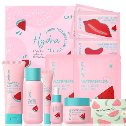QUIYUM Watermelon & Niacinamide Skin Care Sets, Routine Facial Skincare Product,Beauty for women, Hydration, Moisturizing, Oil Control, Glow Up, Teen Girl Gifts Trendy Stuff, Spa-Like at Home