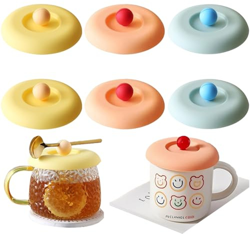 Joytey 6 PCS Silicone Glass Cup Covers Reusable Cup Lids Silicone Cup Lid Mug Cup Cover Anti-dust Creative Round Cover, Leak-Proof Suction Seal Preserving Lid for Wine Glass Coffee Mug Drink Tumbler