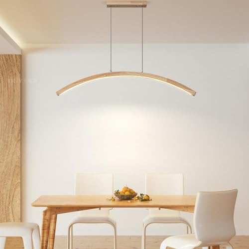 ksxnkhk Modern Kitchen LED Pendant Light, LED Wooden Arch Hanging Lights Dimmable With Remote Control Dining Table Lamp Chandelier, Modern Linear Dining Room Living Room Office Arc