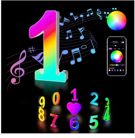 Lumosmart Leuchtende Zahl 1, RGB-App-Steuerung, LED-Buchstaben, Lichter, Spielzimmer, USB-Neon-Wandschild, Farbwechsel, Zahlen, Nachtlampe, Partygeschenke für Geburtstag, Weihnachten