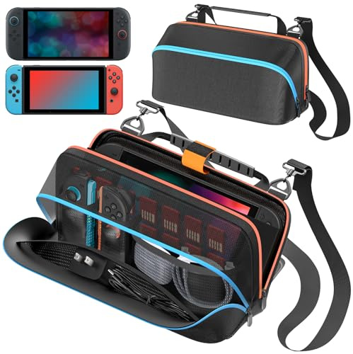 Borsa a Tracolla per Switch 2/OLED/Originali con Tracolla Regolabile, Custodia Switch 2 per Console & Controller Joy-Con 1/2 & Accessori di Gioco, Borsa da Viaggio Switch 2 per Accessori Switch