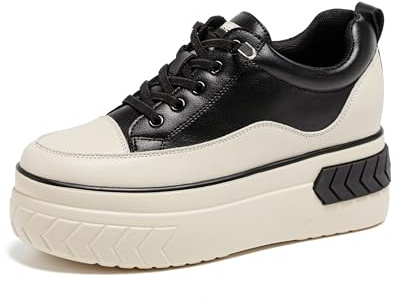 AONETIGER Baskets à Talon Compensées Femmes Semelle Plateforme Chaussure de Sport Légères Cuir Baskets Talon de 8 cm Mode Casual Lacets Sneakers GR 34-39EU