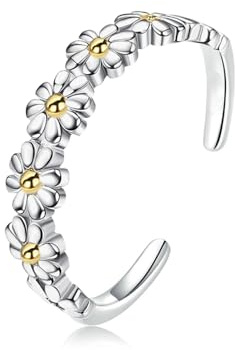 HinDaLi 925 Sterling Silver Rings for Women Girls Open Adjustable Daisy Ring Stacking Flower Ring Ladies Sunflower Silver Thumb rings for Women Wedding Eternity Jewellery Gifts