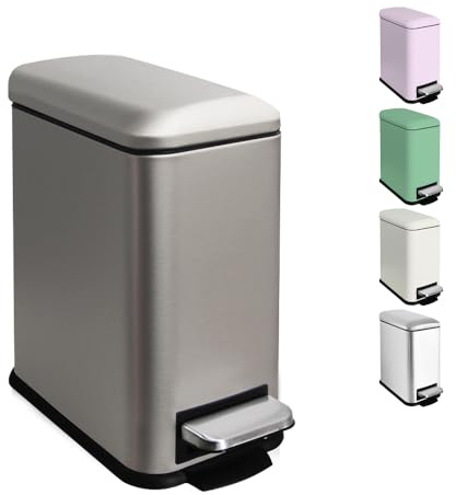 Ullege Mülleimer,5L Kosmetikeimer mit Softclose Deckel,5 Liter Abfalleimer Bad mit Pedal,Badezimmer Tretmülleimer mit Inneneimer,Klein Treteimer für kleine Räume,Grau