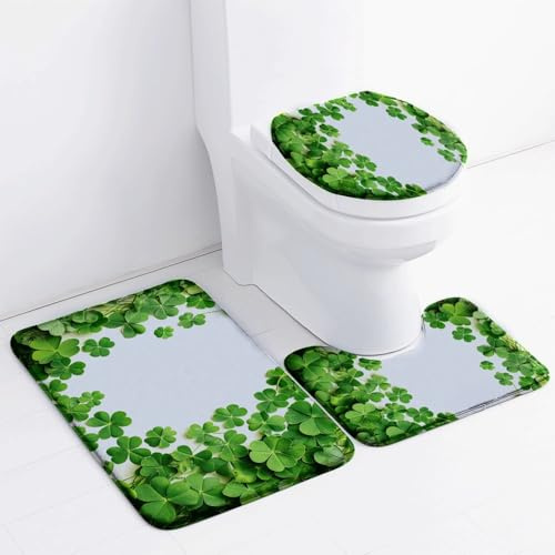 Tappeto Bagno Foglie Eleganti Verdi Tappeti Bagno Set 3 Pezzi Antiscivolo Contorno WC Tappetino Assorbente Doccia Lavabile Copertura per Il Coperchio del WC 45x75 cm