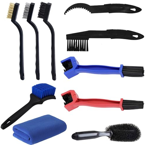 10 Pcs Bike Cleaning Kit, Bike Chain Cleaner, Motorcycle Chain Cleaner Set | Nylon Bristles, Plastic Handles, for Chain Sprocket Tyre Cleaning, Road Bike MTB Motorcycle, for Cyclists and Workshops