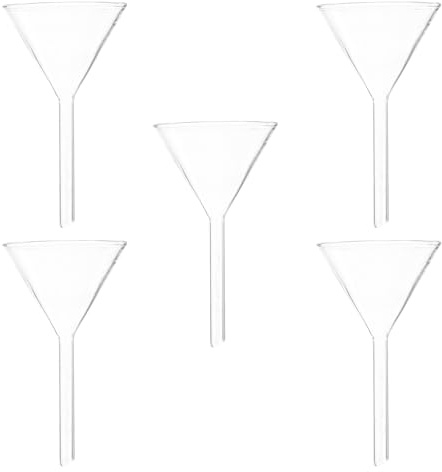 Hohopeti 5 piezas Embudo de Vidrio para Laboratorio Embudo Triangular Sólido Resistente Altas Temperaturas para Alimentación Química y Llenado de Frascos