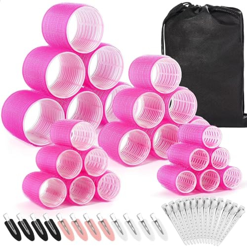 Vexnaro 50 Pièces Bigoudis Cheveux, Bigoudis Magiques, 24 Rouleau Cheveux avec Pinces, 4 Tailles 60, 48, 36, 25 mm, pour Moyens Ou Longs, Tous Les Cheveux Courts