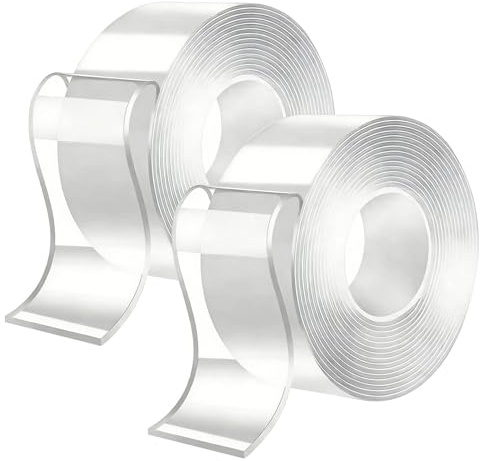 2 Rollen 3M Doppelseitiges Klebeband Extra Starkes Ablösbar Nano Klebestreifen, Transparentes Abwaschbares Dünn Doppelklebeband, Ablösbar Spurlos Nano Beidseitiges Klebeband für Teppich Zuhause Büro
