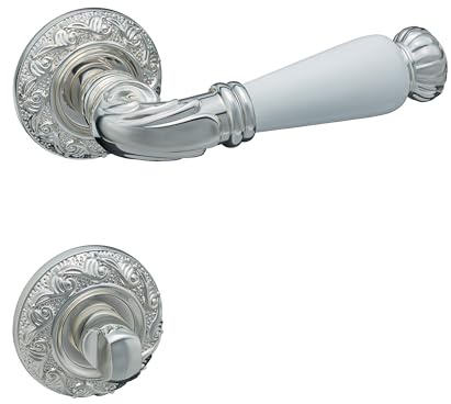 Gavroche Antik Türgriff für Badtüren | WC Drückergarnitur Set Türklinken mit WC-Verschluss für Badezimmer und Toilette in retro Alt Chrom Optik mit runder Rosettengarnitur Vintage Türbeschlag für Bad