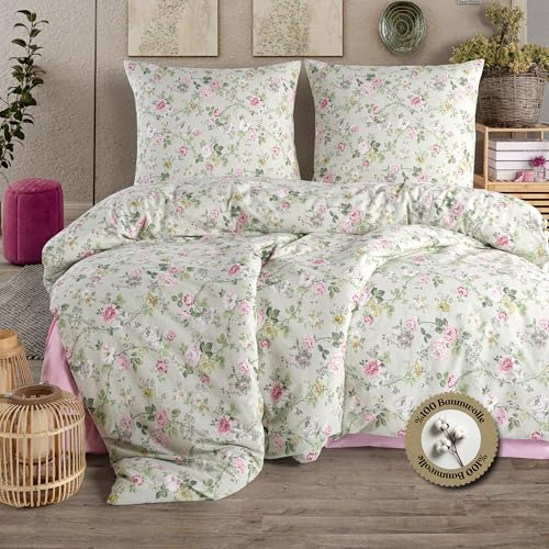 nordqueen Renforce Bettwäsche, 155x220 cm 100% Baumwolle Bettbezug aus Atmungsaktive, Angenehme Schlafkomfort,Winter Bettwäsche-Set mit Kissenbezug Bettbezug mit Reißverschlus (Elara, 155x220 cm)