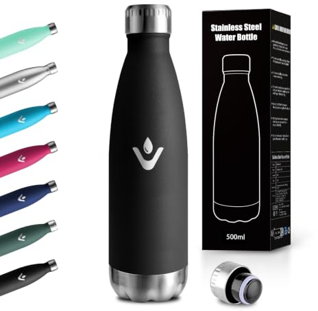 Gourde Inox 500ml, Gourde Acier Inoxydable, Bouteille Isotherme Double Paroi, Étanche et Réutilisable, sans BPA, pour Adulte, l'école, Voyage