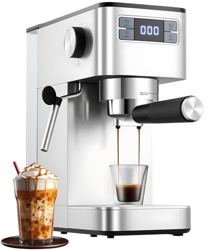 Espresso Machine, 15 Bar Professional Coffee Machine with Milk Frother Steam Wand, 1.4L Water Tank & One-Touch Digital LED Display, Compact Espresso Coffee Maker for Lattes, Cappuccinos, Home & Office