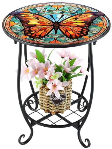 Guéridon Mosaïque 35cm Métal Intérieur Extérieur Jardin Salon Table Appoint | Table Ronde Mosaïque 35cm Métal, 2 Niveaux, Salon Chambre Jardin Terrasse, Décoratif Plantees Café, Balcon Extérieur