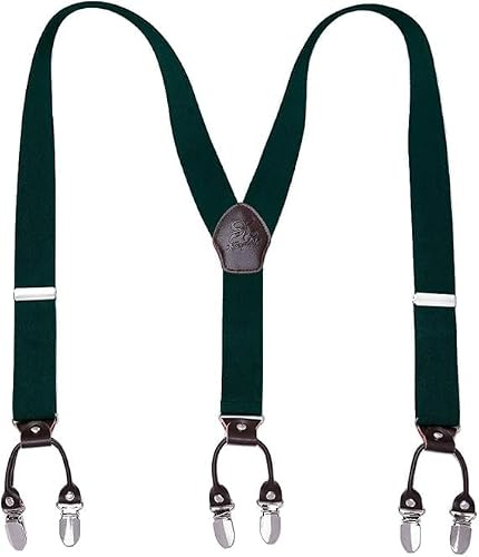 KANGDAI Cowhide Leather Mens Braces for Trousers with Strong Clips Y Style Gift Box Heavy Duty Braces 3.5cm Wide One Size Suspenders Adjustable for Men and Women