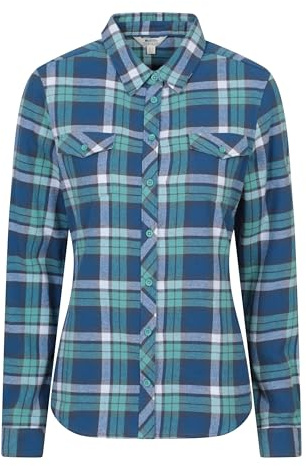 Mountain Warehouse Willow Brushed Flannel Ls Womens Shirt - Lightweight, Soft Lining with Extra Warmth & Comfort, Easy Care - for Spring Summer & Travelling Blue Women's Size 18