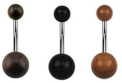 3er Pack Holz Bauchnabelpiercing mit Kugeln Holz Wood