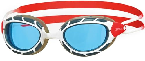 Zoggs Predator Schwimmbrille Erwachsene, Herren und Damen – UV-Schutz, Antibeschlag, Bequemer Sitz & Einfach Verstellbare Zugbänder Getönte Gläser, Weiß/Rot, Regulär