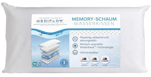 Mediflow Wasserkissen mit Memory-Schaumstoff, neu erfunden mit Wasserbasis-Technologie – Lindert klinisch erwiesen Nackenschmerzen und verbessert die Schlafqualität. (40 x 80 cm)