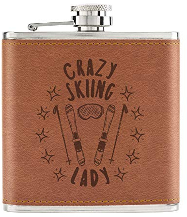 Crazy Ski Lady Stars 6oz Cuir PU Hip Flasque Fauve