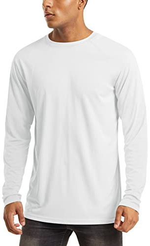 MAGCOMSEN Langarmshirt Herren Outdoor Funktionsshirt UV Schutz Shirt Trainingsshirt Longsleeves Sommer Laufshirt Atmungsaktiv T-Shirt für Wandern Camping Weiß 2XL