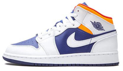 Nike Herren Air Jordan 1 Mid (Gs) Sneaker, White Laser Orange Deep Royal Blue Track Red, 38 EU