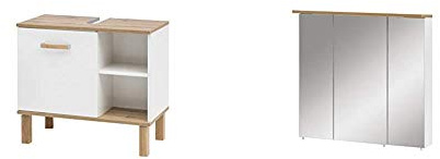 Schildmeyer Badmöbelset Padua 2-teilig, Spiegelschrank und Waschbeckenunterschrank, weiß/Eiche Dekor