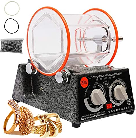 3KG Rotary Tumbler Jewelry Polisher, Variable Speed Rock Tumbler with Timer | 3KG Capacity Stone Polishing Machine, 0-60min Timer, 4 Speeds, Auto-Reverse, 60W Motor, for Gold/Silver/Coins, 23x18x10cm