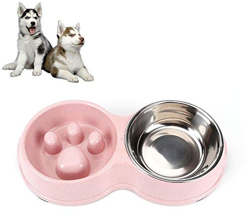 Dracol Anti Schling Hundenapf Langsam Fressen Hundenapf Doppel Napf 2 in 1 Edelstahl Wassernapf rutschfeste Hundenäpfe für Hunde Katzen, Rosa