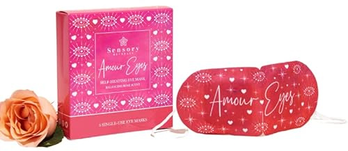 Sensory Retreats Amour Eyes Self Heating Eye Mask - Pack of 5 Single-Use Masks, Reviving Rose Scented Heated Eye Mask, Soothing Disposable Sleep Masks with Heat - Ideal Warming Eye-mask for Travel