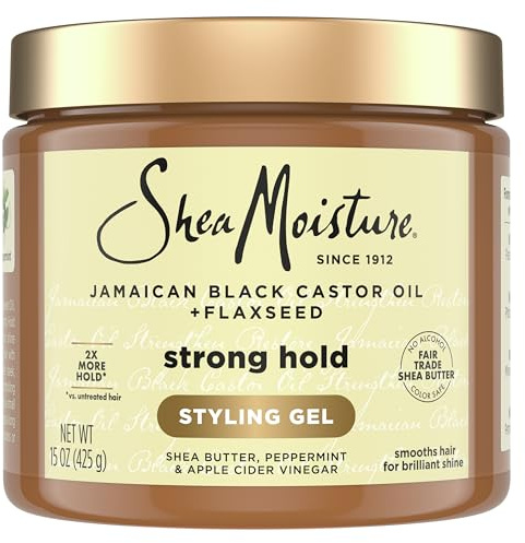 SheaMoisture Styling stark hållning stylinggel för naturlig, kemisk bearbetning eller värmestylt hår jamaicanskt svart ricinolja och linfrö parabenfri anti-frizz hårgel, 4,4 dl