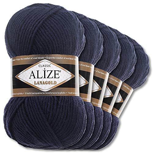 Wohnkult Alize 5 x 100 g Lanagold Wolle | 53 Auswahl | Stricken Häkeln Wolle (58 | Nachtblau)