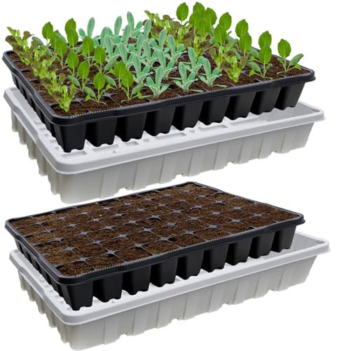 KRONLY Stabile Anzuchtsplatten 2 Stück mit Untersetzer 108 Pflanzlöchern - Saatplatte für Anzucht