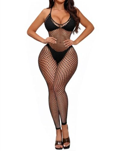 Buitifo Lingerie Bodystocking Donna Body sexy Bodycon Jumpsuit Intima Pizzo Pigiama(nero,Taglia unica)