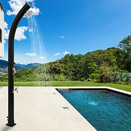 Willonin Solardusche mit Wasserhahn, 18 L, Warme und Kalte Gartendusche bis max. 60°C, mit Gartenschlauchanschluss, Außendusche (Schwarz)