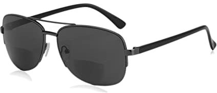 NIPAN Bifokale photochrome Outdoor-Lesebrille für Herren, Metall-Fliegerrahmen für Fahren/Fischen Sonnenbrille/UV400+1,0 bis +3,0,Grau,+1.5
