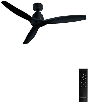 CREATE / WINDSTYLANCE NATURAL WOOD/Ventilateur de plafond avec télécommande, noir / 40W, silencieux, Ø132 cm, 6 vitesses, programmable, fonction été-hiver