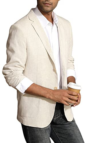 PJ PAUL JONES Veste en lin légère pour homme, coupe ajustée, style décontracté, 2 boutons, veste sportive et élégante, veste coupe silencieuse, kaki, XL