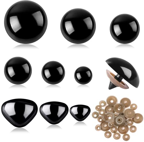 SANNIX 90 Stück 10-20mm Sicherheitsaugen und Sicherheitsnasen Groß Sicherheitsaugen für Häkeltiere Kunststoff Knopfaugen zum Annähen mit Unterlegscheiben für Puppe,Plüschtier, Teddyaugen