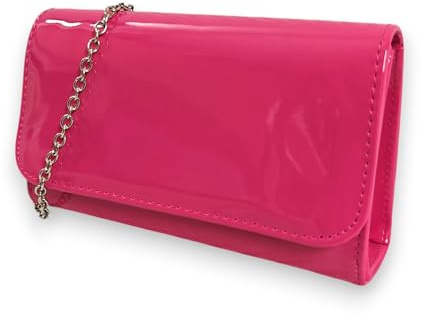 Fi9® Bolso de mano de charol liso, ideal para bodas, fiestas de graduación o de noche para señoras, rosa fucsia