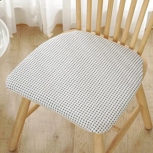 Mkuha Stuhlkissen Sitzkissen mit Haltebändern, Baumwollfaden Sitzauflage für Innen, Gefüllte Harte Baumwolle, Anti-Rutsch, Abnehmbar, D Form 42x40x3cm,Weiß