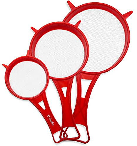 D'Emilia - Sieb aus Kunststoff für Kefir, Küchensieb für feste und flüssige Lebensmittel, Set mit 3 kleinen Siebern mit feinem Kunststoffgeflecht zum Sieben, Weiß