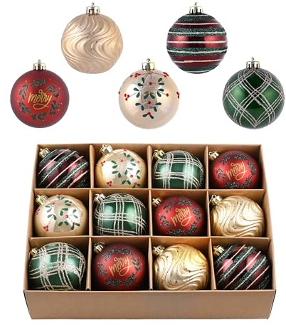 Valery Madelyn Weihnachtskugeln,12stück 8cm Christbaumkugeln Weihnachtskugel mit Geschenkpaket, Weihnachtsbaumschmuck Christbaumschmuck mit Aufhänger,deko Weihnachten,Thema Rot Grün Gold