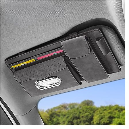 JNNJ Auto-Sonnenblende-Organizer, Kartenhalter Einstellbare Sonnenblende Organizer, Auto Multifunktionale Aufbewahrungstasche Für Sonnenbrillen, Bankkarten(Grau)