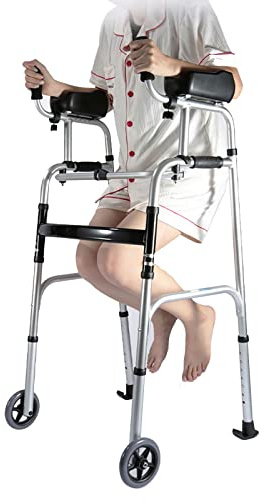 Déambulateurs pour personnes âgées de grande taille avec support de siège et d'avant-bras, aide à la marche pliable légère en aluminium, intérieur extérieur (couleur : roues + siège) (sans s
