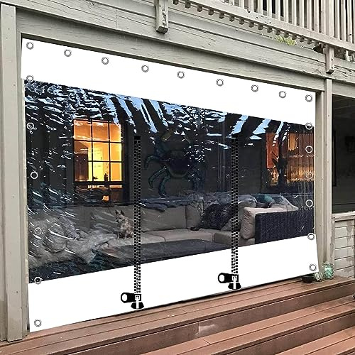 Rideaux De Bâche Transparente avec Porte À Fermeture Éclair, Panneaux Latéraux Claire Imperméable pour Pergola Extérieur Gazebo Porche, PVC avec Œillets, Étanche, W×H-3×2.2m(9.8 * 7.2ft)