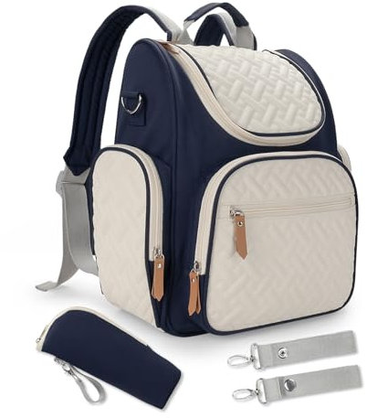 SONARIN Wasserdicht Stilvolle Baby Wickelrucksack Wickeltasche,Große Kapazität Multifunktionale Babytasche Reise Wickeltasche Rucksack mit Flaschentasche & Kinderwagen Haken(Dunkelblau)