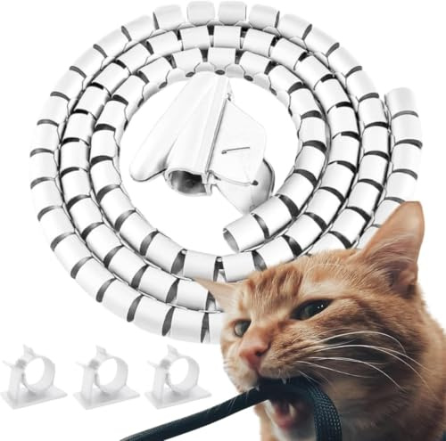 Kapavela - Protecteur de câbles pour animaux de compagnie 2,5 m et 22 mm - Organisateur blanc pour cacher, couvrir, cacher et boucher les câbles TV ou bureau - Protège les câbles chats - Comprend des