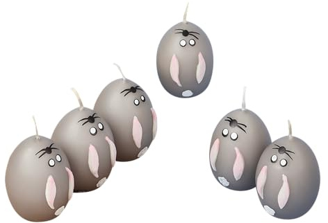 G Decor 6er Set - Hoppy Osterei Kerzen - Grau Kaninchen Osterei Kerzen Ostern Feier Kerzen